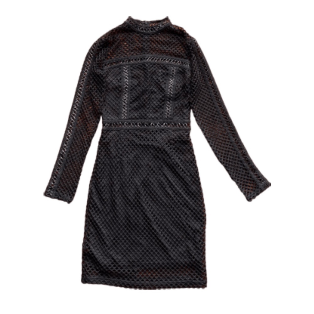 Forever 21 black mesh long sleeve fitted body-con dress. Size small